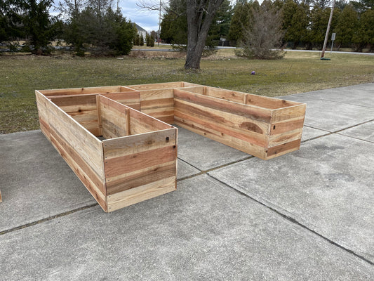 100% Cedar four bed garden bed system is 8ft wide x 8 ft long x 2ft tall